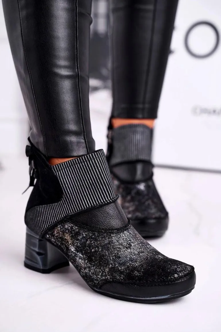 Botki Damskie Skórzane Ocieplane Maciejka Granatowe 03790-20