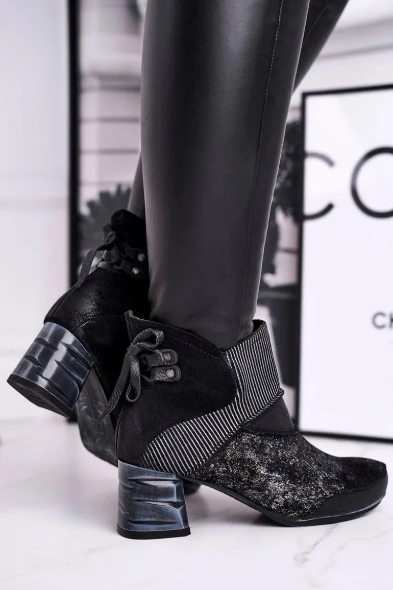 Botki Damskie Skórzane Ocieplane Maciejka Granatowe 03790-20