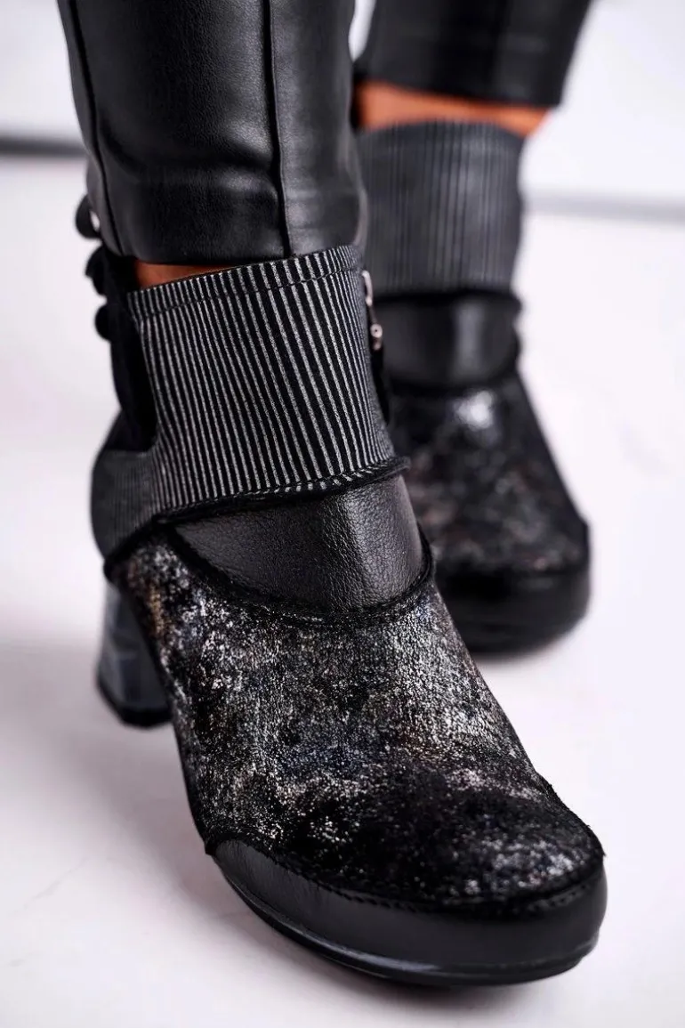 Botki Damskie Skórzane Ocieplane Maciejka Granatowe 03790-20