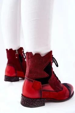 Botki Damskie Skórzane Ocieplane Maciejka Czerwone 04625-08