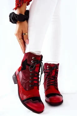 Botki Damskie Skórzane Ocieplane Maciejka Czerwone 04625-08