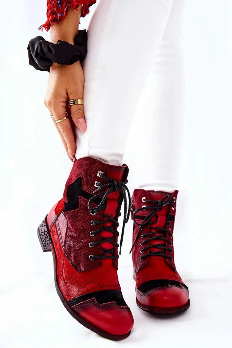 Botki Damskie Skórzane Ocieplane Maciejka Czerwone 04625-08