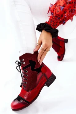 Botki Damskie Skórzane Ocieplane Maciejka Czerwone 04625-08