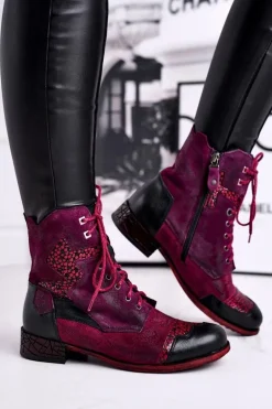 Botki Damskie Skórzane Ocieplane Maciejka Fioletowe 04625-23