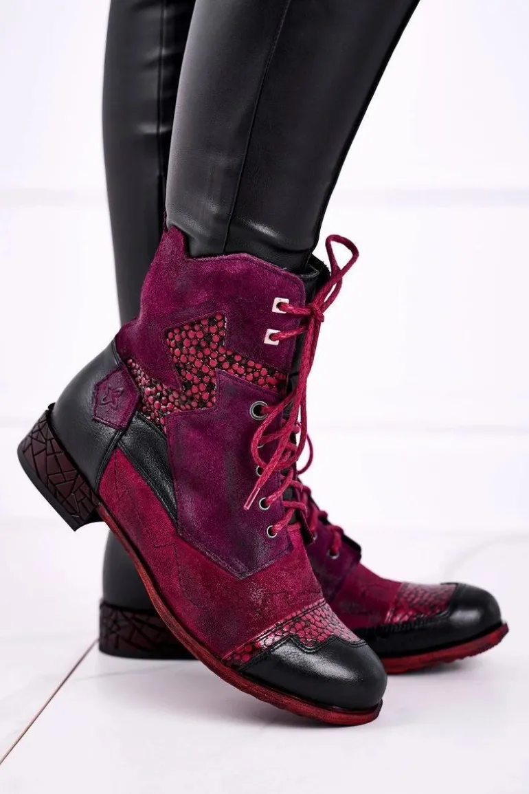 Botki Damskie Skórzane Ocieplane Maciejka Fioletowe 04625-23