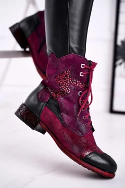 Botki Damskie Skórzane Ocieplane Maciejka Fioletowe 04625-23