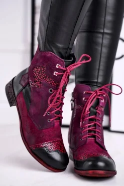 Botki Damskie Skórzane Ocieplane Maciejka Fioletowe 04625-23