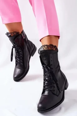 Botki Damskie Skórzane Ocieplane Nicole Czarne 2193