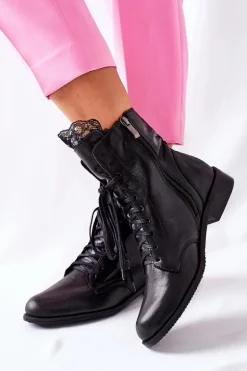 Botki Damskie Skórzane Ocieplane Nicole Czarne 2193