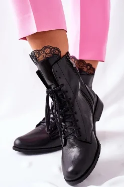 Botki Damskie Skórzane Ocieplane Nicole Czarne 2193