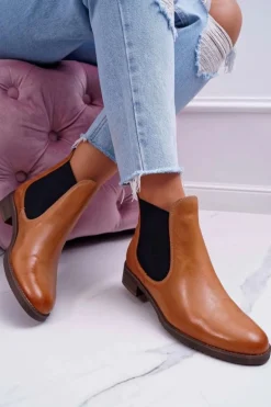 Botki Damskie Skórzane Sztyblety Maciejka Camel 04359