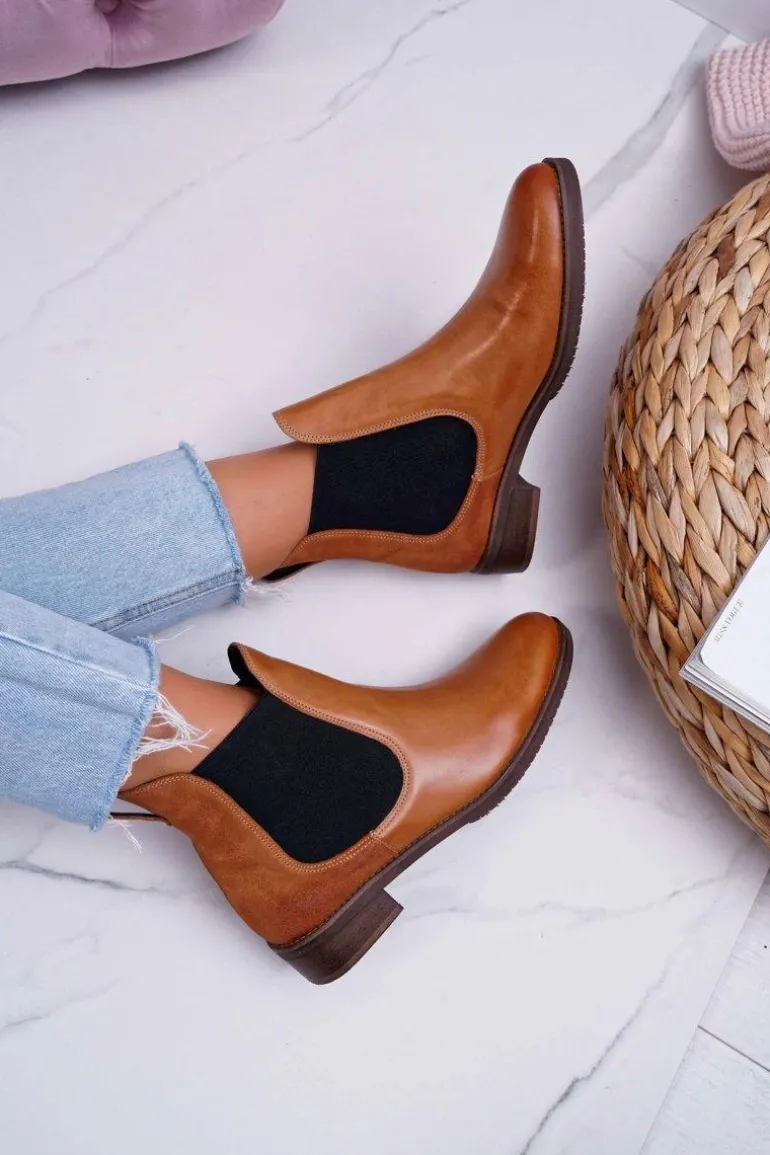 Botki Damskie Skórzane Sztyblety Maciejka Camel 04359