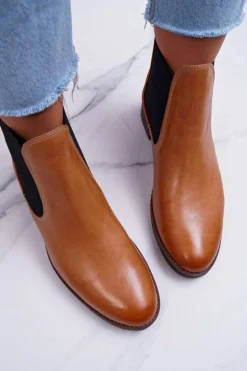 Botki Damskie Skórzane Sztyblety Maciejka Camel 04359