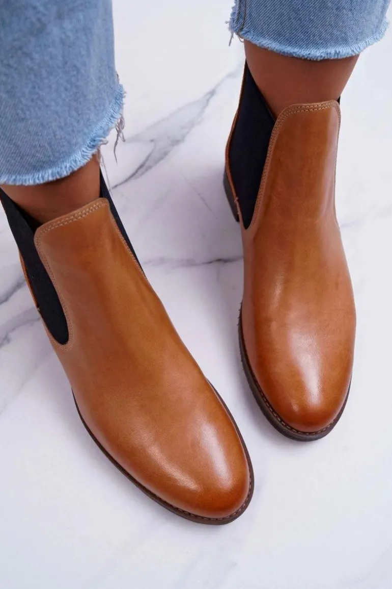 Botki Damskie Skórzane Sztyblety Maciejka Camel 04359