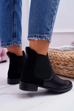 Botki Damskie Skórzane Sztyblety Maciejka Czarne 04359