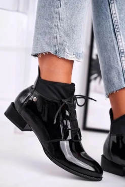 Botki Damskie Skórzane Trzewiki Maciejka Czarne 04744-01