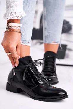 Botki Damskie Skórzane Trzewiki Maciejka Czarne 04744-01