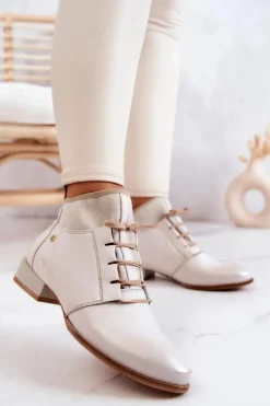 Botki Damskie Skórzane Trzewiki Maciejka Jasnobeżowe 04744-22