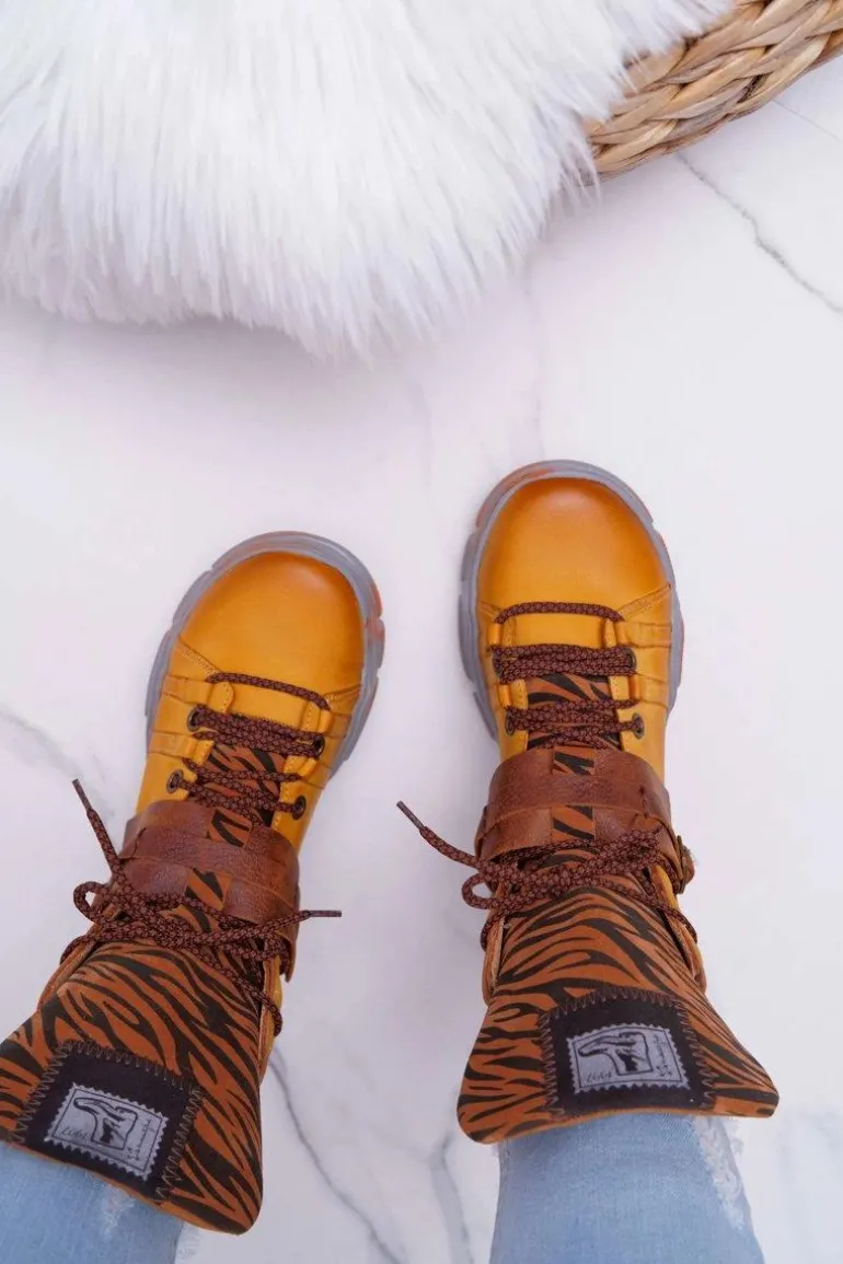 Botki Damskie Skórzane Trzewiki Maciejka Żółte 04218