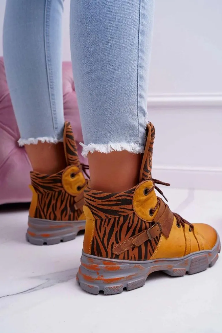 Botki Damskie Skórzane Trzewiki Maciejka Żółte 04218