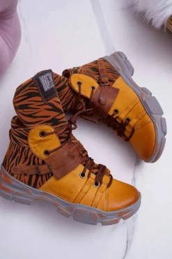 Botki Damskie Skórzane Trzewiki Maciejka Żółte 04218