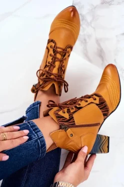 Botki Damskie Skórzane Trzewiki Maciejka Żółte 03194