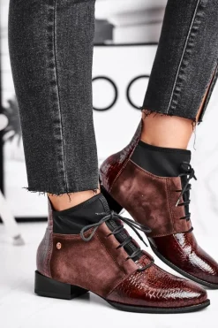 Botki Damskie Skórzane Trzewiki Maciejka Brązowe 04744-02