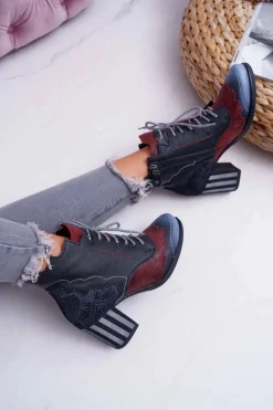 Botki Damskie Skórzane Trzewiki Maciejka Czarne 03190-01