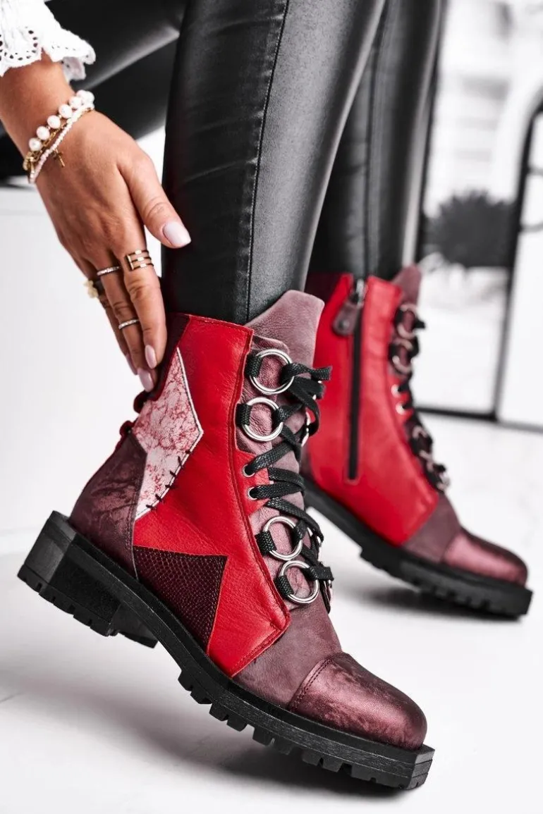 Botki Damskie Skórzane Trzewiki Maciejka Bordowe 04184-23/00-3