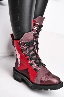 Botki Damskie Skórzane Trzewiki Maciejka Bordowe 04184-23/00-3