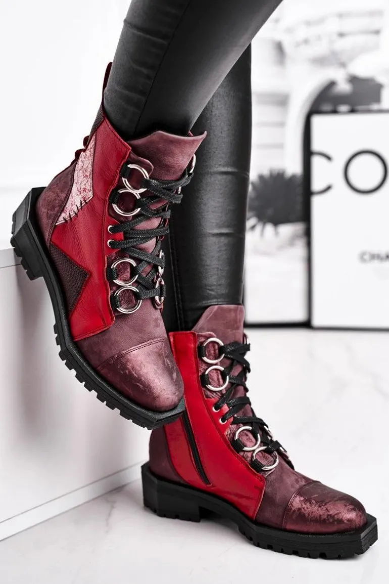 Botki Damskie Skórzane Trzewiki Maciejka Bordowe 04184-23/00-3