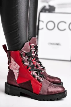 Botki Damskie Skórzane Trzewiki Maciejka Bordowe 04184-23/00-3