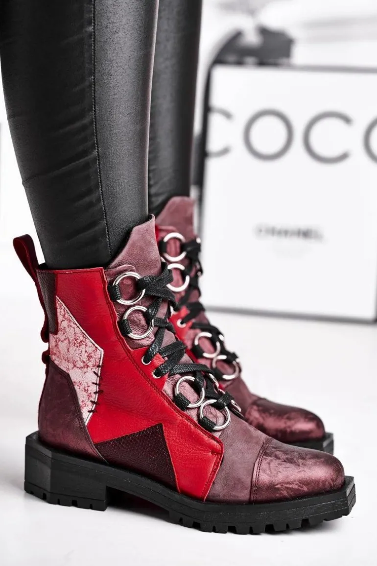 Botki Damskie Skórzane Trzewiki Maciejka Bordowe 04184-23/00-3