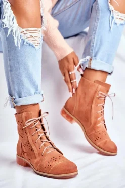 Botki Damskie Skórzane Trzewiki Maciejka Brzoskwiniowe 04468-18