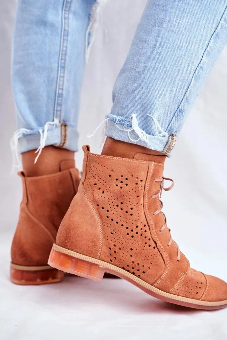 Botki Damskie Skórzane Trzewiki Maciejka Brzoskwiniowe 04468-18