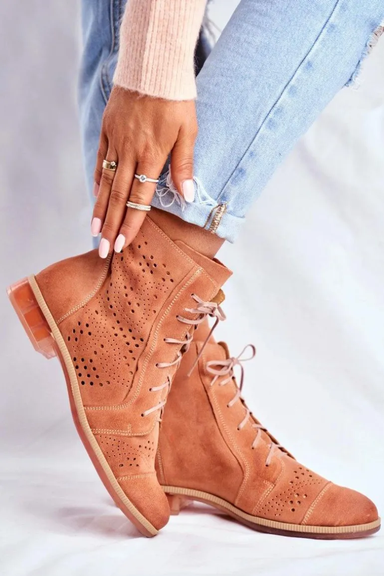 Botki Damskie Skórzane Trzewiki Maciejka Brzoskwiniowe 04468-18