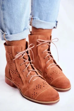 Botki Damskie Skórzane Trzewiki Maciejka Brzoskwiniowe 04468-18