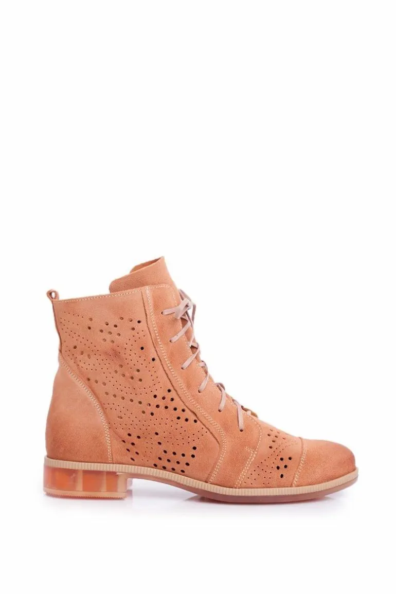 Botki Damskie Skórzane Trzewiki Maciejka Brzoskwiniowe 04468-18