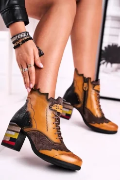 Botki Damskie Skórzane Trzewiki Maciejka Żółte 03190-07