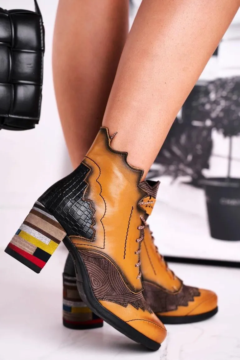 Botki Damskie Skórzane Trzewiki Maciejka Żółte 03190-07