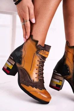 Botki Damskie Skórzane Trzewiki Maciejka Żółte 03190-07