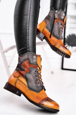 Botki Damskie Skórzane Trzewiki Ocieplane Maciejka Żółte 04625-07