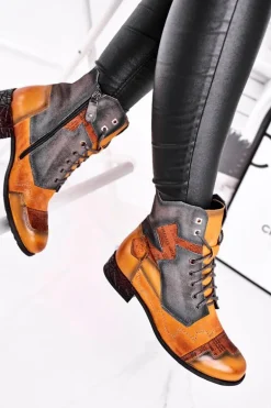 Botki Damskie Skórzane Trzewiki Ocieplane Maciejka Żółte 04625-07