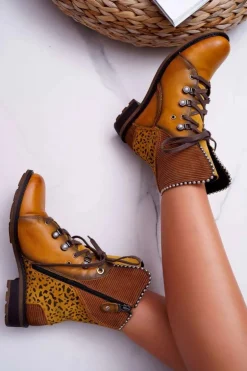 Botki Damskie Skórzane Trzewiki Maciejka Żółte 3623A-07