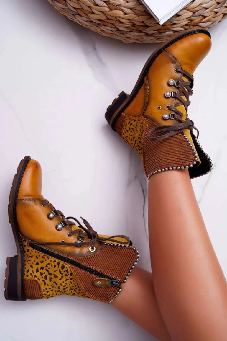 Botki Damskie Skórzane Trzewiki Maciejka Żółte 3623A-07