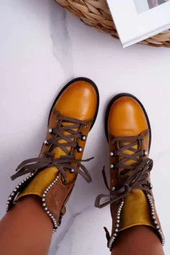 Botki Damskie Skórzane Trzewiki Maciejka Żółte 3623A-07