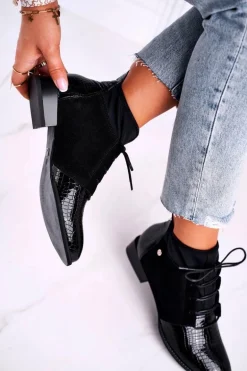 Botki Damskie Skórzane Trzewiki Maciejka Czarne 04744-20