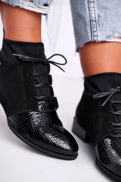 Botki Damskie Skórzane Trzewiki Maciejka Czarne 04744-20