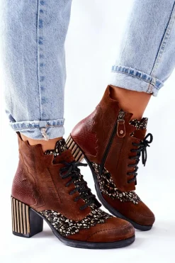 Botki Damskie Skórzane Trzewiki Maciejka Brązowe 03190-02