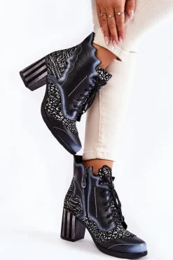 Botki Damskie Skórzane Trzewiki Maciejka Czarne 03190-20